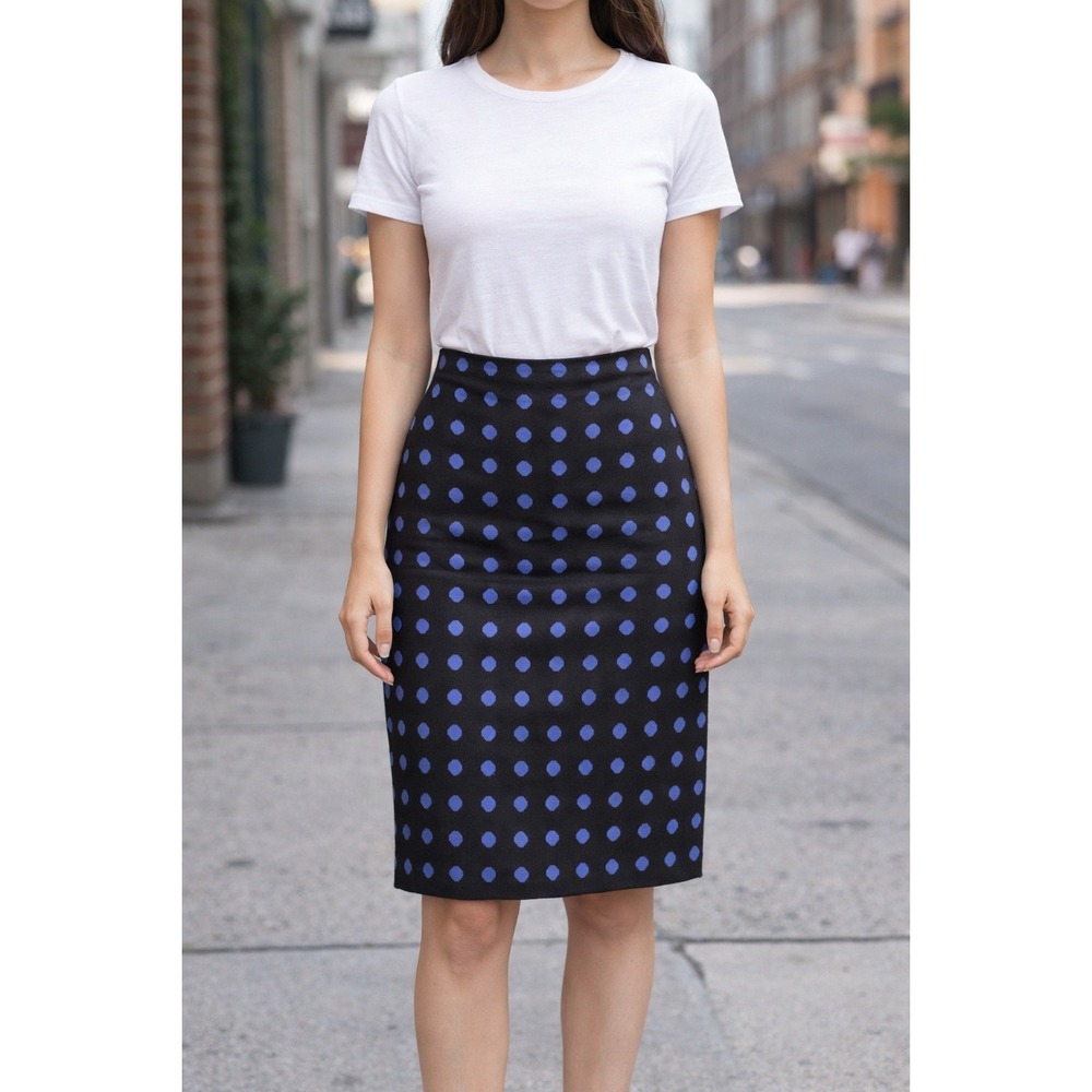 Talbots Skirt‎ Womens Sz 4 Wool Blend Blue Polka Dot Straight Office Lined Prepy